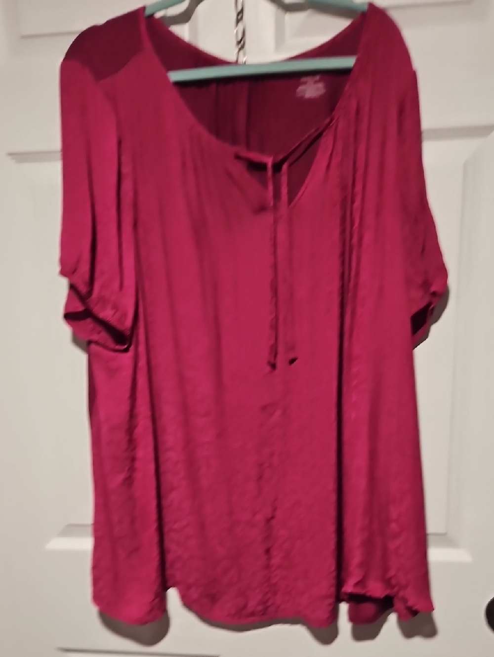 Lane Bryant Deep Pink Tie-Neck Short Sleeve Tunic